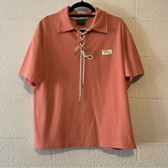 Folk Lane Womens Vintage lace up Tee Large - Picture 1 of 5